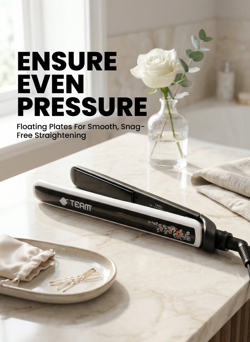 تيم Team Professional Hair Straightener for Women | Ceramic-Coated Floating Plates | Fast Heating PTC Technology | 180–200°C Adjustable Temperature | Smooth, Shiny, Frizz-Free Hair Styling - Image 4
